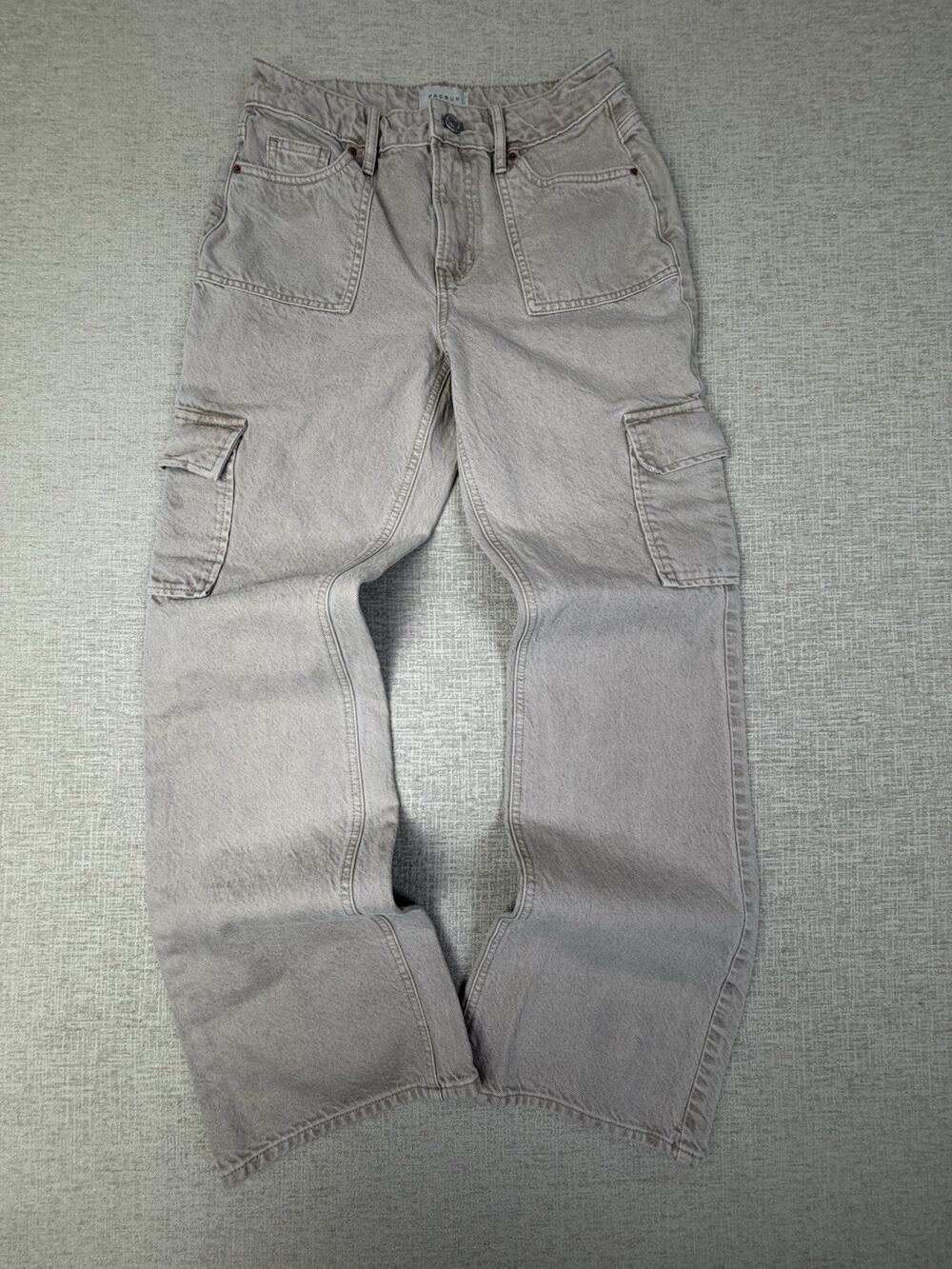 PacSun Women’s 26 Beige Vintage Bootcut Cargo Jeans Wide Leg Utility Pants